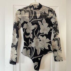 All Saints Black and Cream Floral Bodysuit
